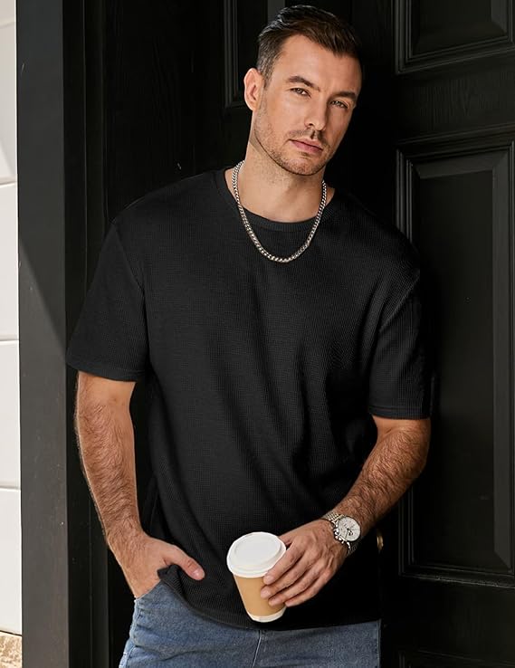 JMIERR Men's Casual T-Shirt Short Sleeve Waffle Crewneck T Shirts Soft Hawaiian Workout Beach Tees