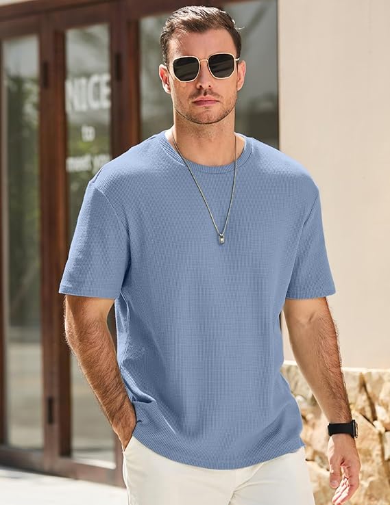 JMIERR Men's Casual T-Shirt Short Sleeve Waffle Crewneck T Shirts Soft Hawaiian Workout Beach Tees