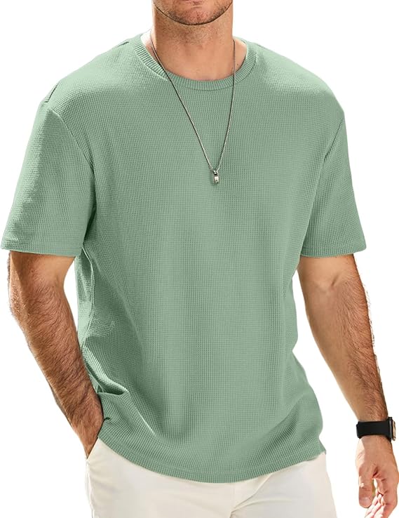 JMIERR Men's Casual T-Shirt Short Sleeve Waffle Crewneck T Shirts Soft Hawaiian Workout Beach Tees