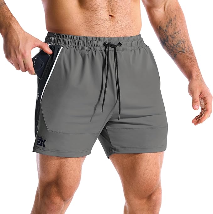 Mens DriArmor Gym Shorts,5" Lightweight Running Workout Athletic Tennis Short for Men with Zip Pocket
