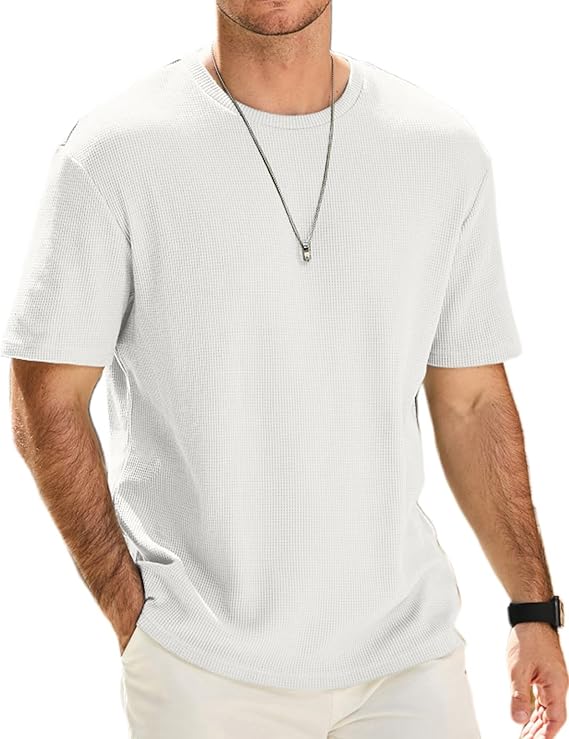 JMIERR Men's Casual T-Shirt Short Sleeve Waffle Crewneck T Shirts Soft Hawaiian Workout Beach Tees