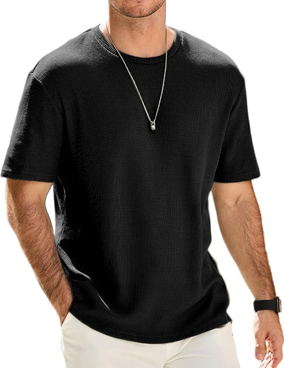 JMIERR Men's Casual T-Shirt Short Sleeve Waffle Crewneck T Shirts Soft Hawaiian Workout Beach Tees