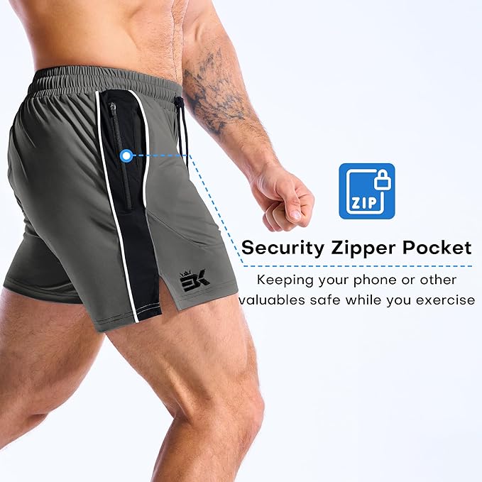Mens DriArmor Gym Shorts,5" Lightweight Running Workout Athletic Tennis Short for Men with Zip Pocket
