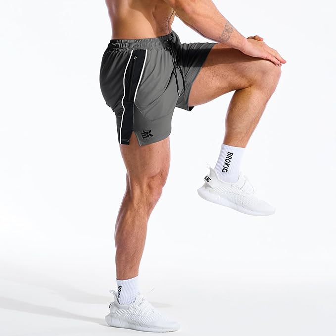 Mens DriArmor Gym Shorts,5" Lightweight Running Workout Athletic Tennis Short for Men with Zip Pocket