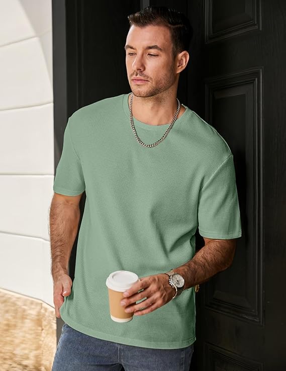 JMIERR Men's Casual T-Shirt Short Sleeve Waffle Crewneck T Shirts Soft Hawaiian Workout Beach Tees