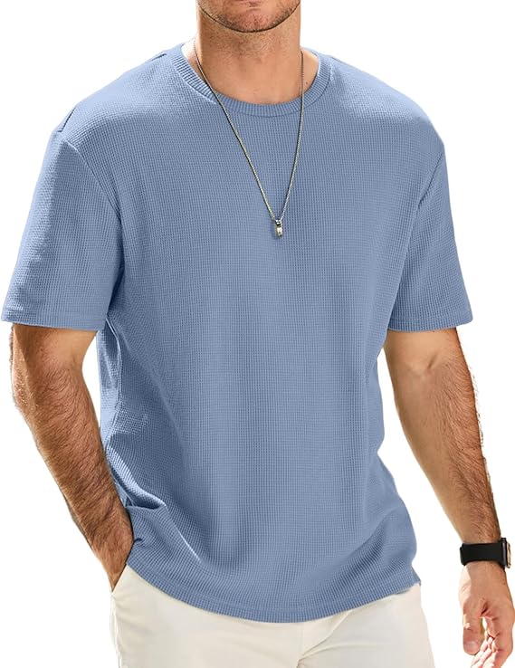 JMIERR Men's Casual T-Shirt Short Sleeve Waffle Crewneck T Shirts Soft Hawaiian Workout Beach Tees