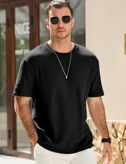 JMIERR Men's Casual T-Shirt Short Sleeve Waffle Crewneck T Shirts Soft Hawaiian Workout Beach Tees