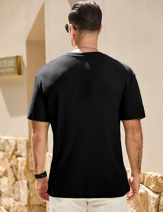 JMIERR Men's Casual T-Shirt Short Sleeve Waffle Crewneck T Shirts Soft Hawaiian Workout Beach Tees