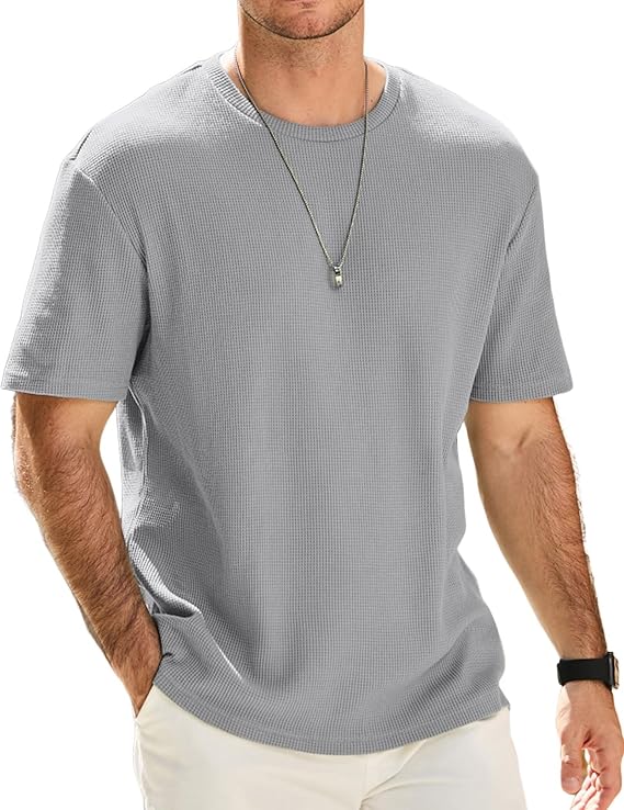 JMIERR Men's Casual T-Shirt Short Sleeve Waffle Crewneck T Shirts Soft Hawaiian Workout Beach Tees