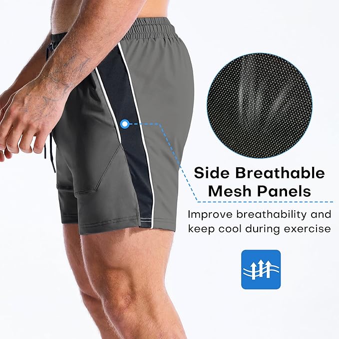 Mens DriArmor Gym Shorts,5" Lightweight Running Workout Athletic Tennis Short for Men with Zip Pocket