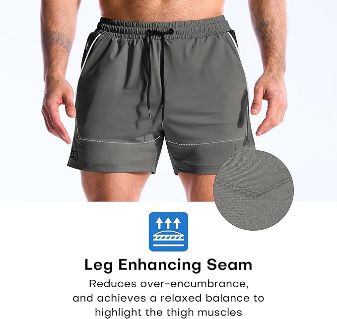 Mens DriArmor Gym Shorts,5" Lightweight Running Workout Athletic Tennis Short for Men with Zip Pocket